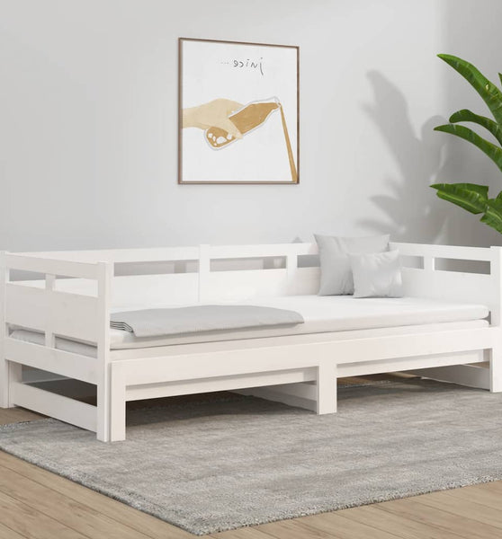 Tagesbett Ausziehbar Weiß Massivholz Kiefer 2x(90x200) cm