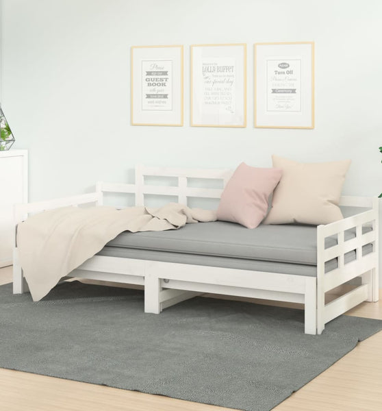 Tagesbett Ausziehbar Weiß Massivholz Kiefer 2x(80x200) cm