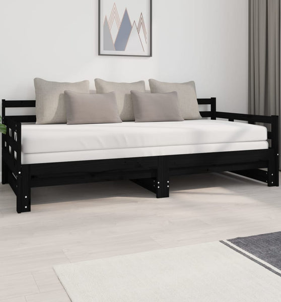 Tagesbett Ausziehbar Schwarz Massivholz Kiefer 2x(90x200) cm