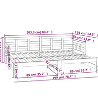 Tagesbett Ausziehbar Schwarz Massivholz Kiefer 2x(80x200) cm