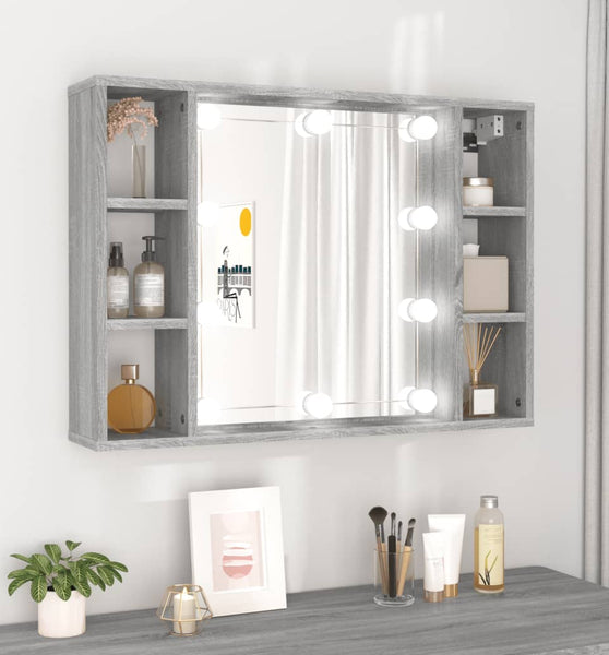Spiegelschrank mit LED Grau Sonoma 76x15x55 cm