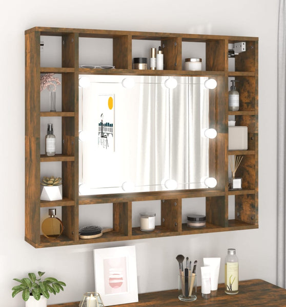 Spiegelschrank mit LED Räuchereiche 91x15x76,5 cm