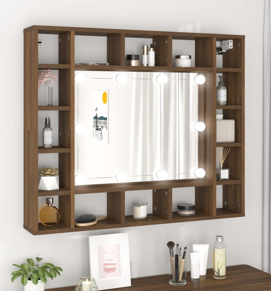 Spiegelschrank mit LED Braun Eiche-Optik 91x15x76,5 cm