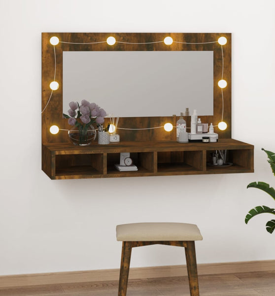 Spiegelschrank mit LED Räuchereiche 90x31,5x62 cm