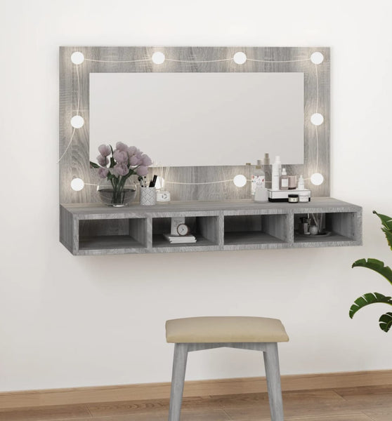 Spiegelschrank mit LED Grau Sonoma 90x31,5x62 cm