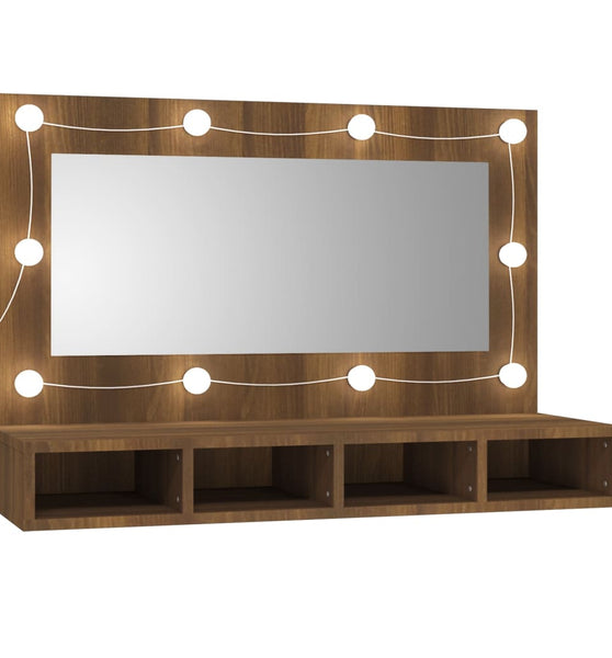 Spiegelschrank mit LED Braun Eiche-Optik 90x31,5x62 cm