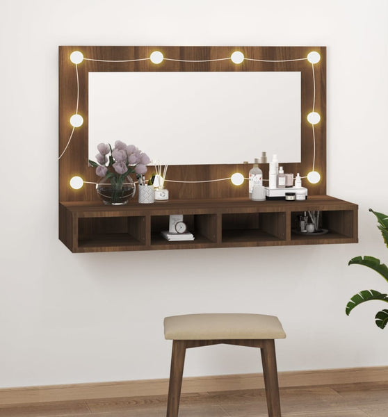 Spiegelschrank mit LED Braun Eichen-Optik 90x31,5x62 cm