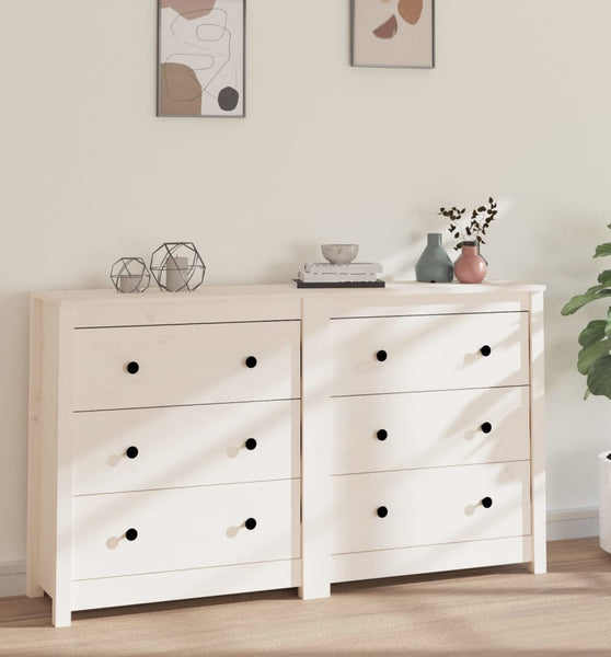 Sideboard Weiß 140x35x80 cm Massivholz Kiefer