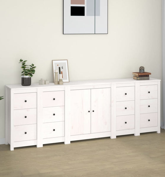 Sideboard Weiß 230x35x80 cm Massivholz Kiefer