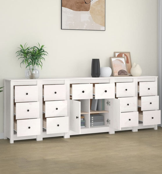 Sideboard Weiß 230x35x80 cm Massivholz Kiefer