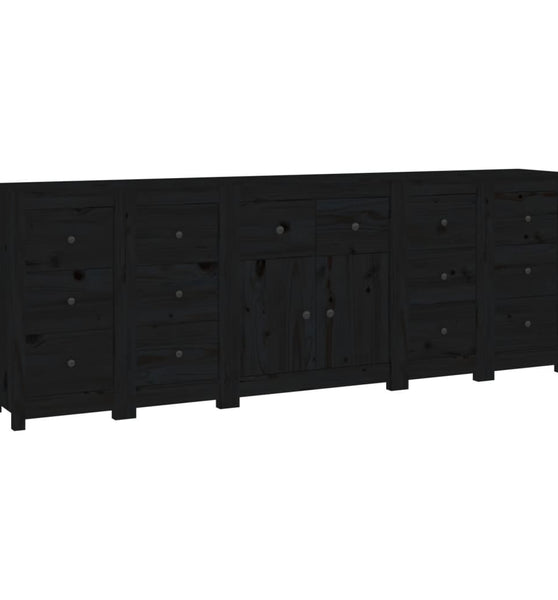 Sideboard Schwarz 230x35x80 cm Massivholz Kiefer