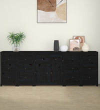 Sideboard Schwarz 230x35x80 cm Massivholz Kiefer