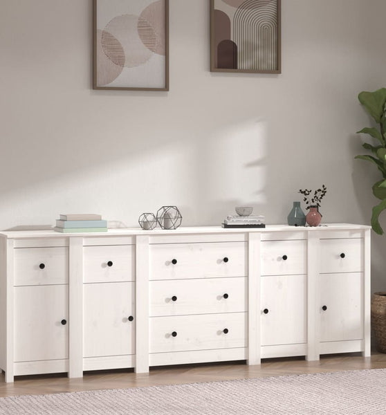 Sideboard Weiß 230x35x80 cm Massivholz Kiefer