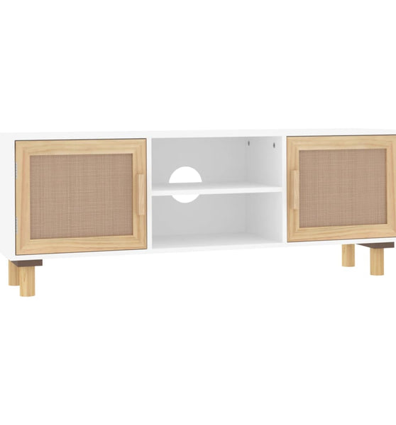 TV-Schrank Weiß 105x30x40 cm Massivholz Kiefer Natur-Rattan