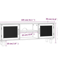 TV-Schrank Weiß 105x30x40 cm Massivholz Kiefer Natur-Rattan