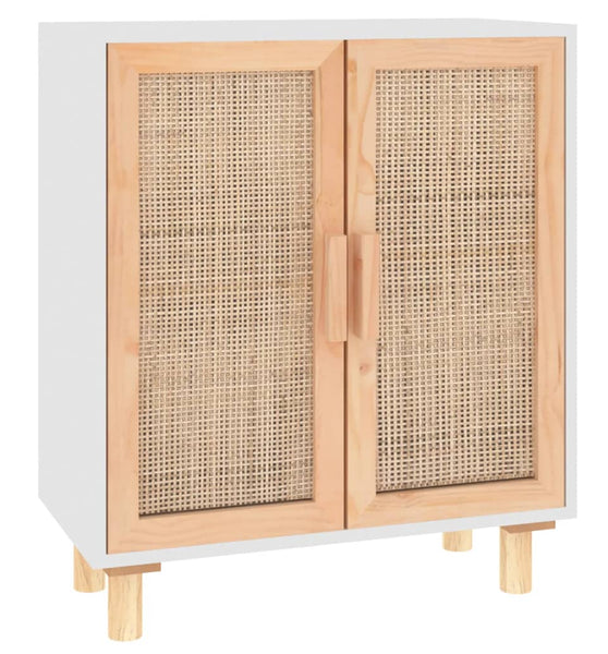 Sideboard Weiß 60x30x70 cm Massivholz Kiefer und Natur-Rattan