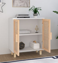 Sideboard Weiß 60x30x70 cm Massivholz Kiefer und Natur-Rattan
