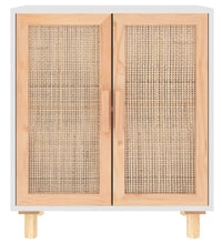 Sideboard Weiß 60x30x70 cm Massivholz Kiefer und Natur-Rattan