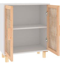 Sideboard Weiß 60x30x70 cm Massivholz Kiefer und Natur-Rattan