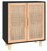 Sideboard Schwarz 60x30x70cm Massivholz Kiefer und Natur-Rattan