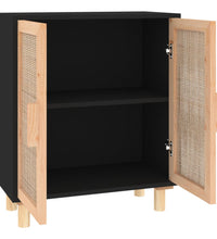 Sideboard Schwarz 60x30x70cm Massivholz Kiefer und Natur-Rattan