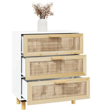 Sideboard Weiß 60x30x70 cm Massivholz Kiefer und Natur-Rattan