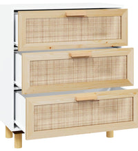 Sideboard Weiß 60x30x70 cm Massivholz Kiefer und Natur-Rattan