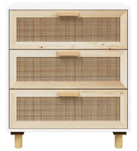 Sideboard Weiß 60x30x70 cm Massivholz Kiefer und Natur-Rattan