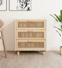 Sideboard Weiß 60x30x70 cm Massivholz Kiefer und Natur-Rattan