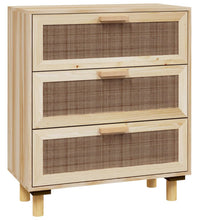 Sideboard Braun 60x30x70 cm Massivholz Kiefer und Natur-Rattan