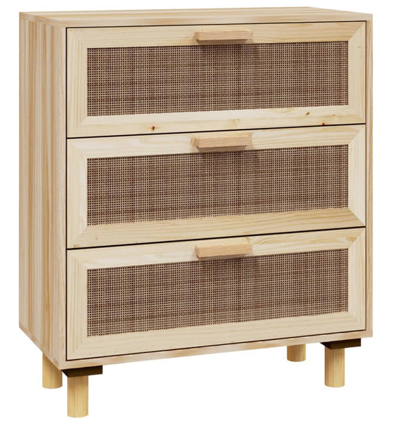 Sideboard Braun 60x30x70 cm Massivholz Kiefer und Natur-Rattan
