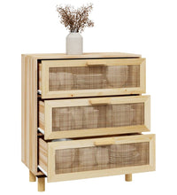 Sideboard Braun 60x30x70 cm Massivholz Kiefer und Natur-Rattan