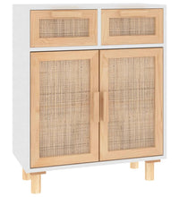 Sideboard Weiß 60x30x75 cm Massivholz Kiefer und Natur-Rattan