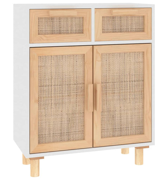 Sideboard Weiß 60x30x75 cm Massivholz Kiefer und Natur-Rattan