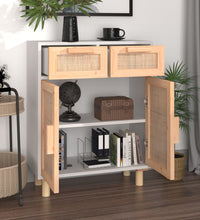 Sideboard Weiß 60x30x75 cm Massivholz Kiefer und Natur-Rattan