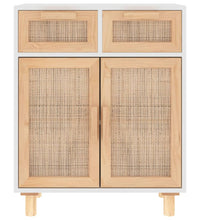 Sideboard Weiß 60x30x75 cm Massivholz Kiefer und Natur-Rattan