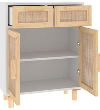 Sideboard Weiß 60x30x75 cm Massivholz Kiefer und Natur-Rattan