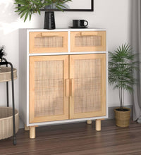 Sideboard Weiß 60x30x75 cm Massivholz Kiefer und Natur-Rattan