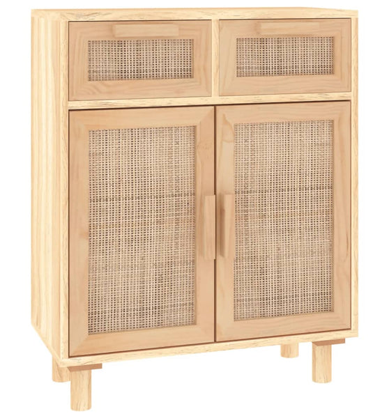 Sideboard Braun 60x30x75 cm Massivholz Kiefer und Natur-Rattan