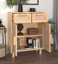 Sideboard Braun 60x30x75 cm Massivholz Kiefer und Natur-Rattan