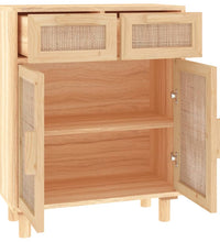 Sideboard Braun 60x30x75 cm Massivholz Kiefer und Natur-Rattan