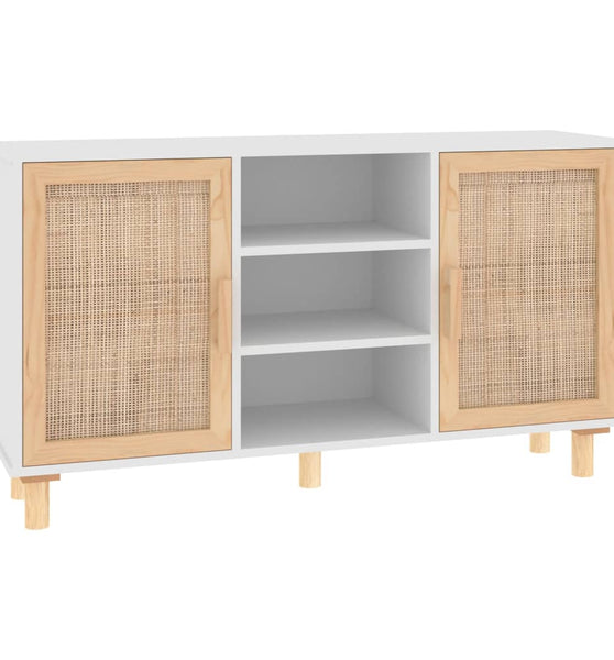 Sideboard Weiß 105x30x60 cm Massivholz Kiefer und Natur-Rattan