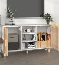 Sideboard Weiß 105x30x60 cm Massivholz Kiefer und Natur-Rattan
