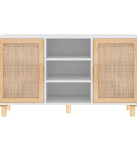 Sideboard Weiß 105x30x60 cm Massivholz Kiefer und Natur-Rattan