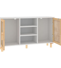 Sideboard Weiß 105x30x60 cm Massivholz Kiefer und Natur-Rattan