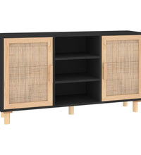 Sideboard Schwarz 105x30x60 cm Massivholz Kiefer Natur-Rattan