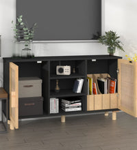 Sideboard Schwarz 105x30x60 cm Massivholz Kiefer Natur-Rattan