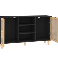 Sideboard Schwarz 105x30x60 cm Massivholz Kiefer Natur-Rattan