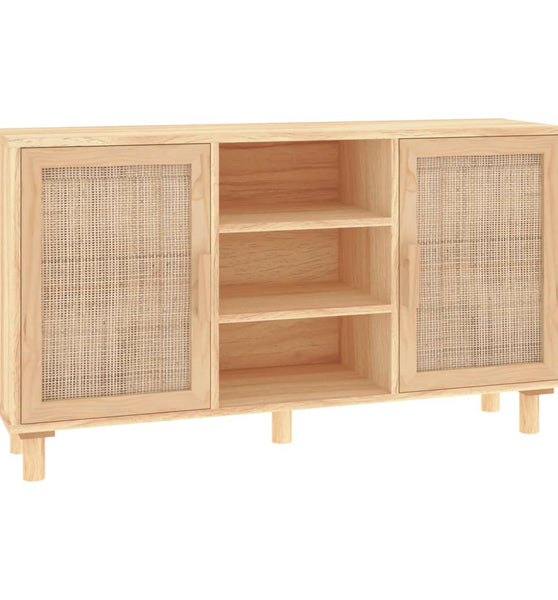 Sideboard Braun 105x30x60 cm Massivholz Kiefer und Natur-Rattan