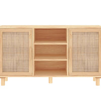 Sideboard Braun 105x30x60 cm Massivholz Kiefer und Natur-Rattan